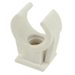 Weißer Kirchhoff Rohrclip, Einfachclip mit M6 Gewindehülse, Ø 28 mm.