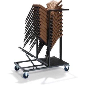 Veba Transportwagen Uni Stack mit braunen Stapelstühlen, Transporthilfe mit Rollen.