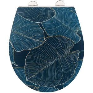 Wenko WC-Sitz Big Leaves: Duroplast, Absenkautomatik, dunkelgrünes Blätterdesign.