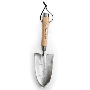 Kent & Stowe Multifunktionshandschaufel aus Edelstahl mit Holzgriff für Gartenarbeiten.