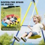 Kinder spielen auf AIYAPLAY Schaukelgestell aus Stahl mit bunter Nestschaukel und gelbem Schaukelsitz im Garten.