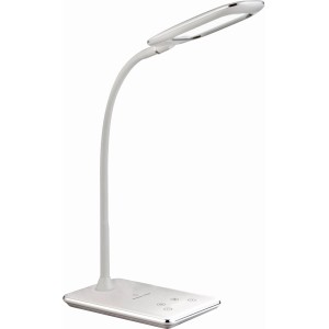 Weiße LED-Tischleuchte HEKLA aus Kunststoff mit Touchdimmer und USB-Anschluss.