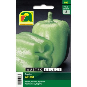 Austroselect Paprika WE 880 Saatgut: Hellgrüne, vierkantige Paprika.