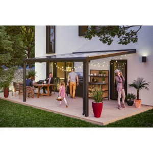 Terrassenüberdachung Genua, 434x357 cm, Aluminium Anthrazit mit Doppelstegplatten klar.