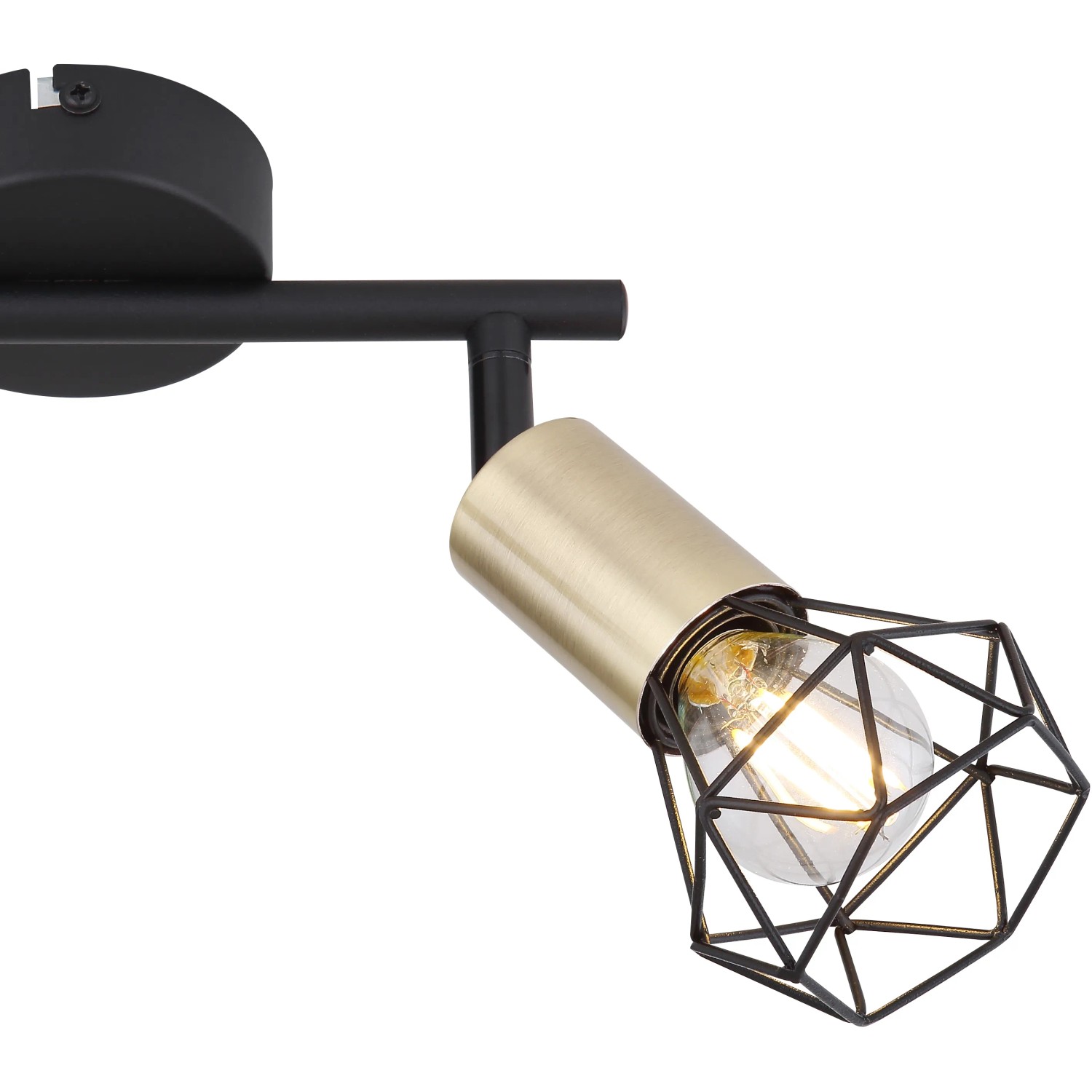 Globo Spots 2er Xara I Altmessing, schwarzer Metallstrahler mit zwei Leuchten und Gitter.