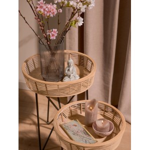 Dekorative Glasplatte Minimalist Zen mit Blütendesign auf Tisch, asiatische Deko für den Innenbereich.