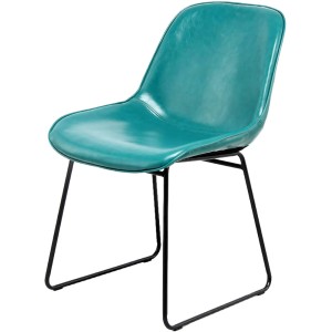 Petrolfarbener Esszimmerstuhl Cora mit schwarzem Metallgestell, 2er-Set.