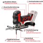 Einhell Akku-Stichsäge TP-JST 18/135 Li BL Solo: Akku-betriebene Stichsäge in Rot/Schwarz mit Staubabsaugung.