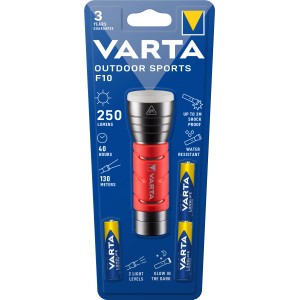 Varta LED-Taschenlampe Outdoor Sports F10 mit Batterien, robust und spritzwassergeschützt.