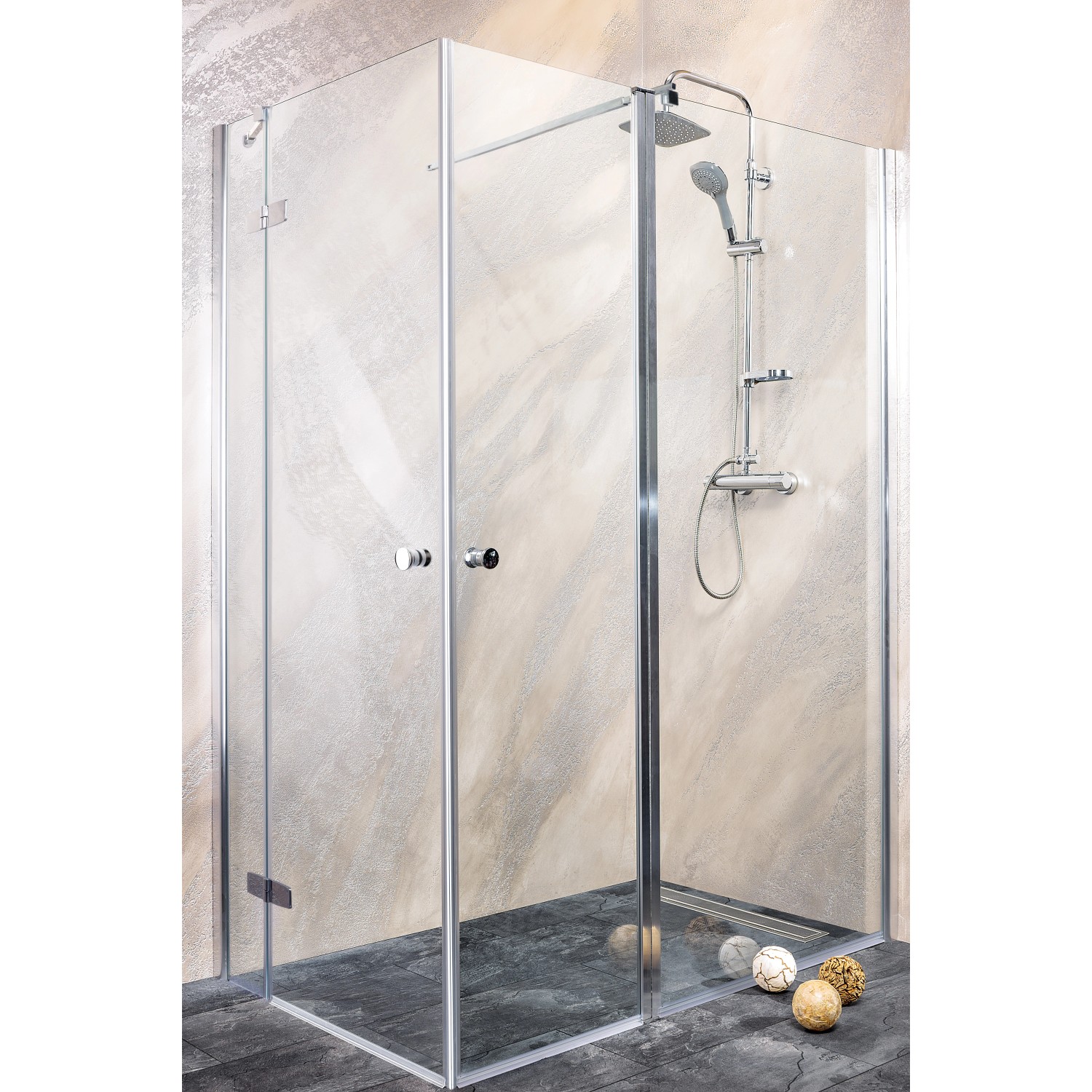 Sanotechnik Drehtür Symphony, 95 cm, Klarglas, Anschlag links. Duschtür für Eck- oder Nischendusche.