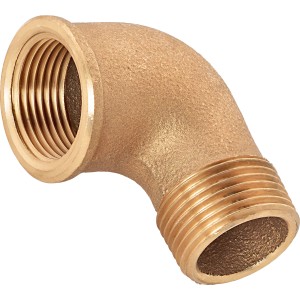 Gewinde-Winkel aus Rotguss, 30,3 mm x 33,3 mm, für Sanitär- und Heizungsinstallation.