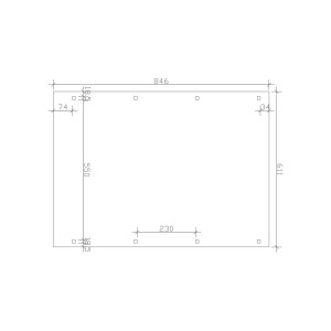 Technische Zeichnung des Skan Holz Flachdach-Doppelcarports Spessart (611 cm x 846 cm) mit Maßangaben.
