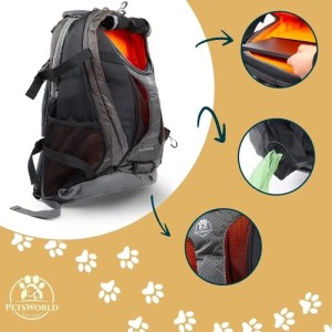 Petsworld Hunderucksack, grau/schwarz, für kleine Hunde bis 10 kg, mit Laptopfach und Zubehörfächern.
