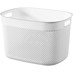 Weißer Curver Filo XL Recycling-Korb (44x33x27cm) aus Recyclingmaterial, perforierte Oberfläche, mit Griffen.