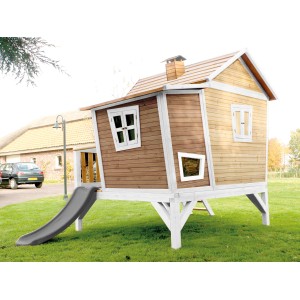 Axi Emma Spielhaus mit Rutsche, braun-weiß, schräges Design, für Kinder ab 2 Jahren.