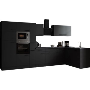 Moderne Respekta Winkelküche Oliver, 370 cm, Grau Matt, mit Elektrogeräten und Spüle.