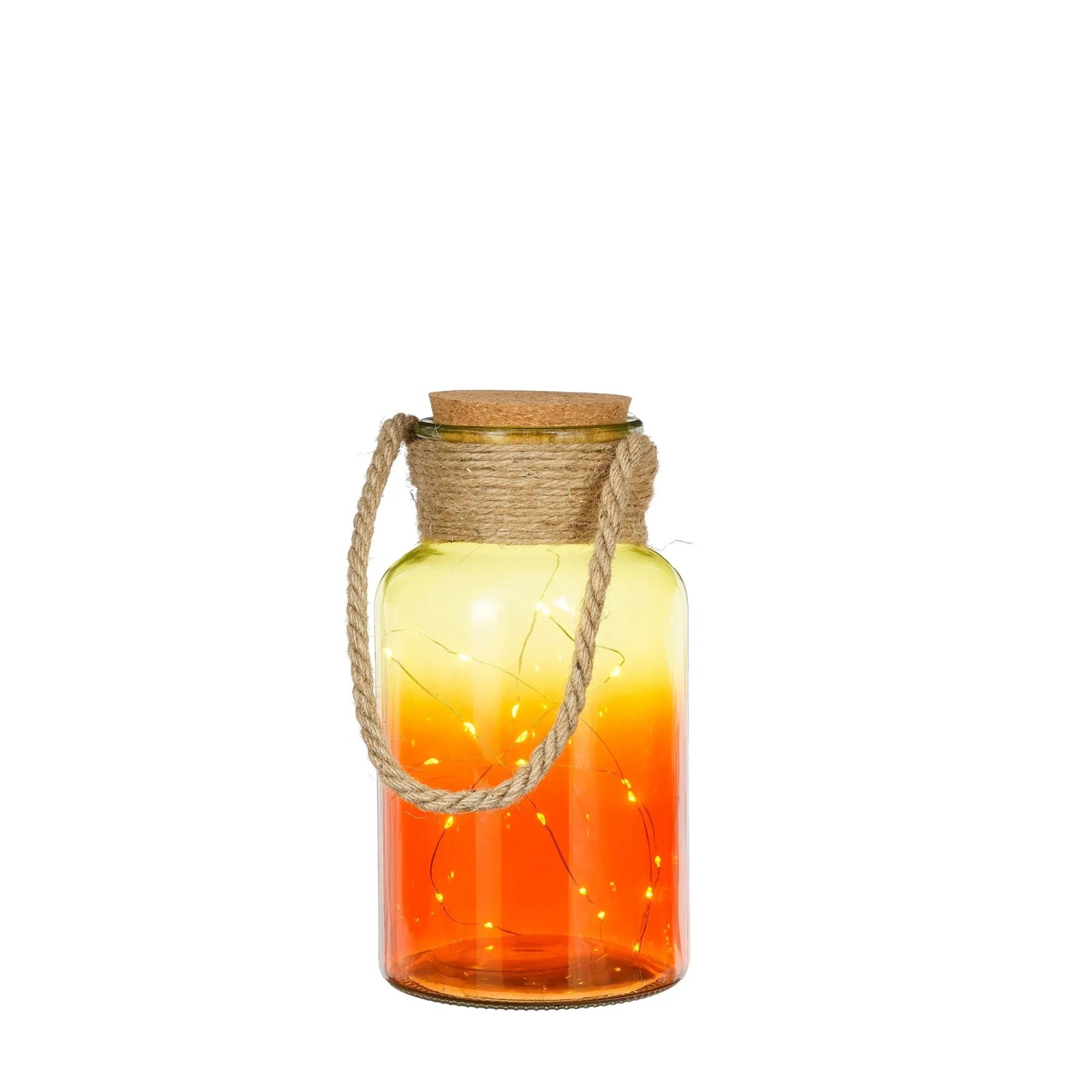 Dekorative LED-Flasche von Mica Decorations, bunt sortiert, 27 cm hoch, mit Kordel und Korken.