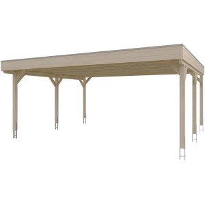 Skan Holz Carport Grunewald, Doppelcarport aus Holz mit EPDM-Dach, naturbelassen.