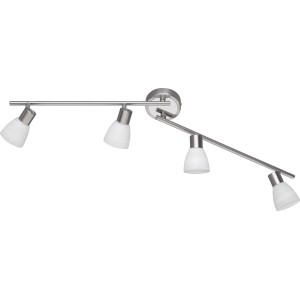 Dimmbarer Trio LED-Spot Caprico, 4-flammig, Nickel matt mit weißen Glaslampen.