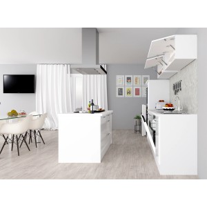 Respekta Premium Inselküche 310 cm in Weiß Hochglanz mit Kochinsel, Elektrogeräten und viel Stauraum.