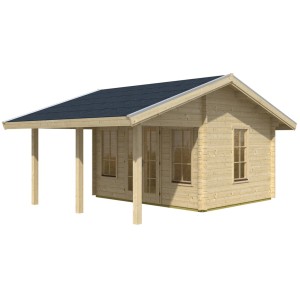 Skan Holz Freizeithaus Luzern, 380x300 cm, mit Anbau. Holz-Gartenhaus in Natur.