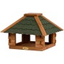 Dobar Vogelfutterhaus Blockhaus aus braunem Kiefernholz mit grünem Bitumendach, viereckig.