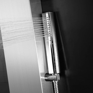 Edelstahl Duschsystem Florence mit Handbrause und Antikalknoppen.