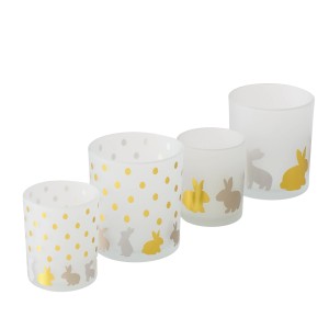 Boltze Windlicht-Set Tinka, 2-teilig, beige, mit Hasen- und Punktmuster für stimmungsvolle Beleuchtung.