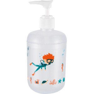 Mehrfarbiger Spirella Seifenspender Diver für Kinder mit Taucher-Motiv.