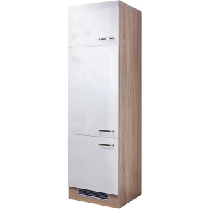 Flex-Well Geräteumbauschrank Valero, 60 cm, Hochglanz Weiß/Sonoma Eiche, Vorratsschrank mit 3 Türen.