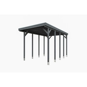 Carport Friesland Caravan, schiefergrau, 397x708 cm, mit flachem Dach und stabilen Holzpfosten.