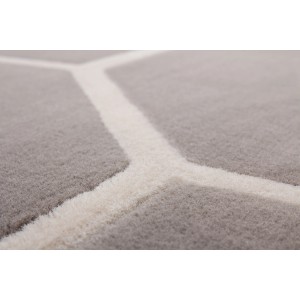 Detailansicht: Moderner Teppich Retro 310 in Taupe-Elfenbein mit geometrischem Muster.