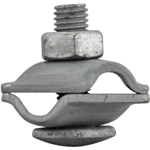 Erdungsklemme aus verzinktem Stahl für Runderder (Ø 8-10 mm).