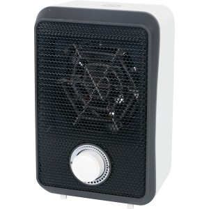 Kompakter Mini-Heizlüfter Elverum in Weiß/Schwarz mit Thermostat für kleine Räume.