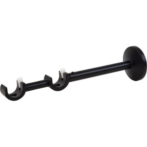 Schwarze Wandhalterung (50x50x200 mm) für Gardinenstangen, aus Metall.