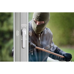 Schellenberg Sicherheits-Alarmgriff Weiß 37mm am Fenster, Einbrecher wird abgeschreckt.