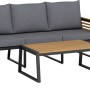 4-teilige Loungegruppe Folkston aus Akazienholz und Aluminium mit grauen Kissen.