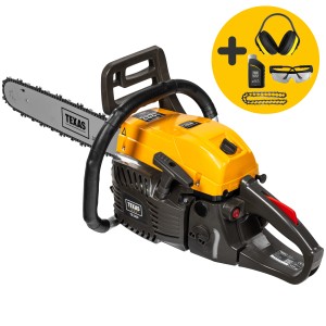 Texas Benzin-Kettensäge TS5620 Set mit Zubehör (Öl, Kette, Helm, Handschuhe)