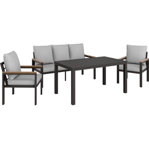 Esstischgruppe Invermay 4-teilig Aluminium FSC® Akazienholz Anthrazit-Hellgrau