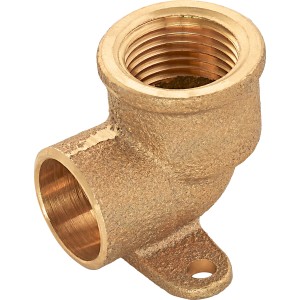 Löt-Übergangswinkel aus Rotguss, 38 mm, mit Wandscheibe für Heizung und Wasserinstallation.