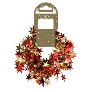 Rot-goldene Sterngirlande, 270 cm, ideal als festlicher Baumbehang und Weihnachtsdeko.