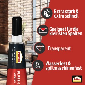 Pattex Sekundenkleber-Set, 2 Tuben flüssiger, farbloser Kleber à 2,5g.