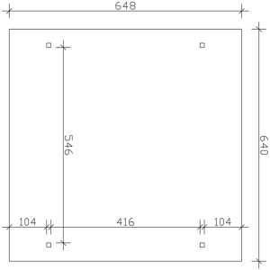 Skizze Skan Holz Carport Odenwald, 640x648 cm, weiße Kopfbänder, Maße für Aufbau.