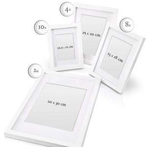 Bomoe Nature Bilderrahmen Set, 24-teilig, MDF, weiß, verschiedene Größen für Collagen und Deko.