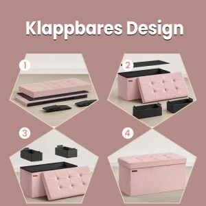 Songmics Sitzbank Minota Rosa: Klappbares Design mit Stauraum und Zusatzboxen, ideal als Sitzhocker.