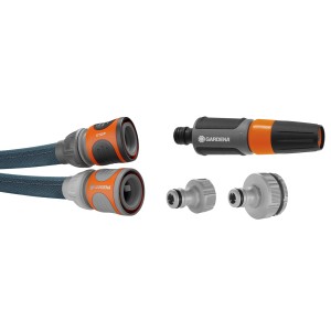 Gardena Liano Xtreme 15m Textilschlauch-Set mit Gartenspritze, Schlauch- und Hahnverbinder.