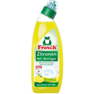 Frosch WC-Reiniger Zitrone, 750ml Flasche, gelbe Flüssigkeit, für die Reinigung von Toiletten.