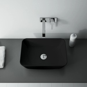 Schwarzes Maximus Aufsatzwaschbecken Reni aus Keramik, 45,5 cm, eckig.