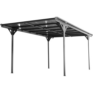 Westmann Flachdach-Einzelcarport in Anthrazit mit Doppelstegplatten und Aluminium-Konstruktion.