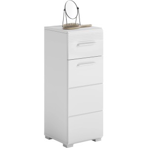 Weißer, schmaler OBI Bad-Standschrank Linus Hochglanz mit Schubladen, 30 cm breit.